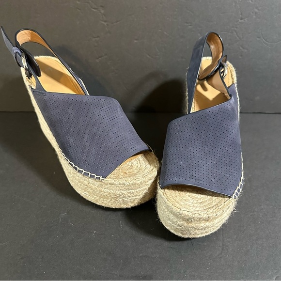 Marc Fisher Landela Womens Sandals Size 8 Blue Leather Platform Peep Espadrille - Picture 5 of 8